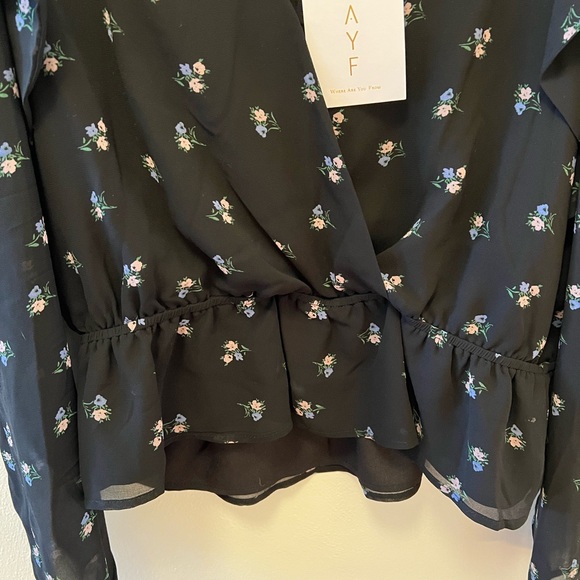 WAYF NWT black floral Ruffle Blouse XL - Picture 3 of 11